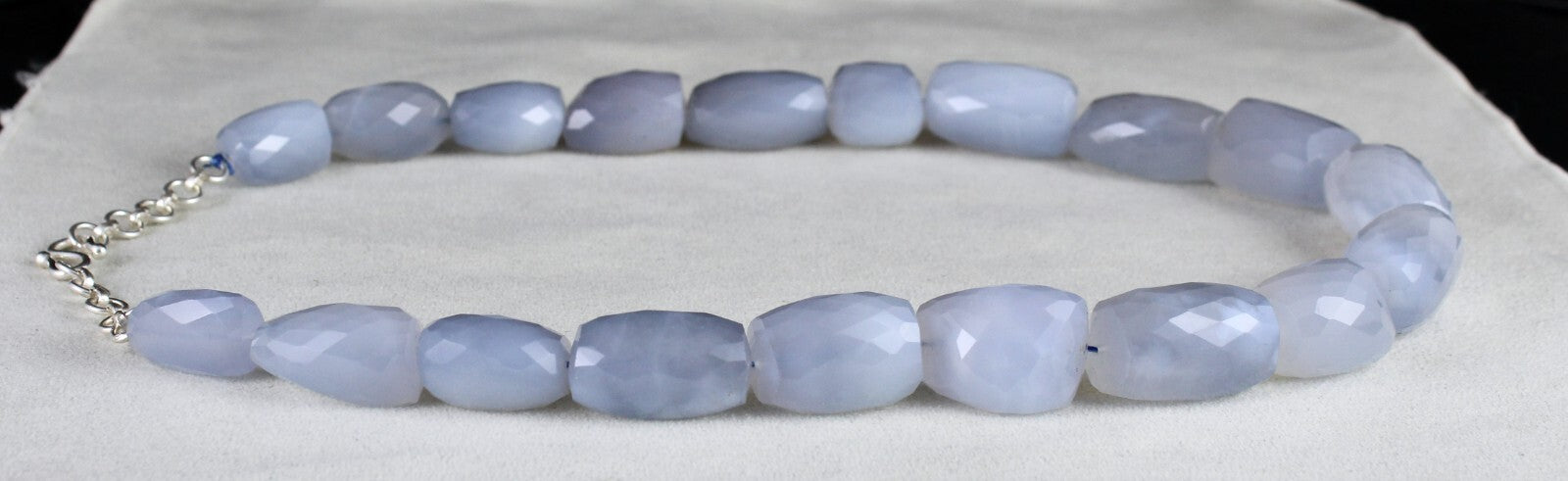 Certified Natural Blue Chalcedony 1065 Ct Faceted Beads Sterling Silver Necklace