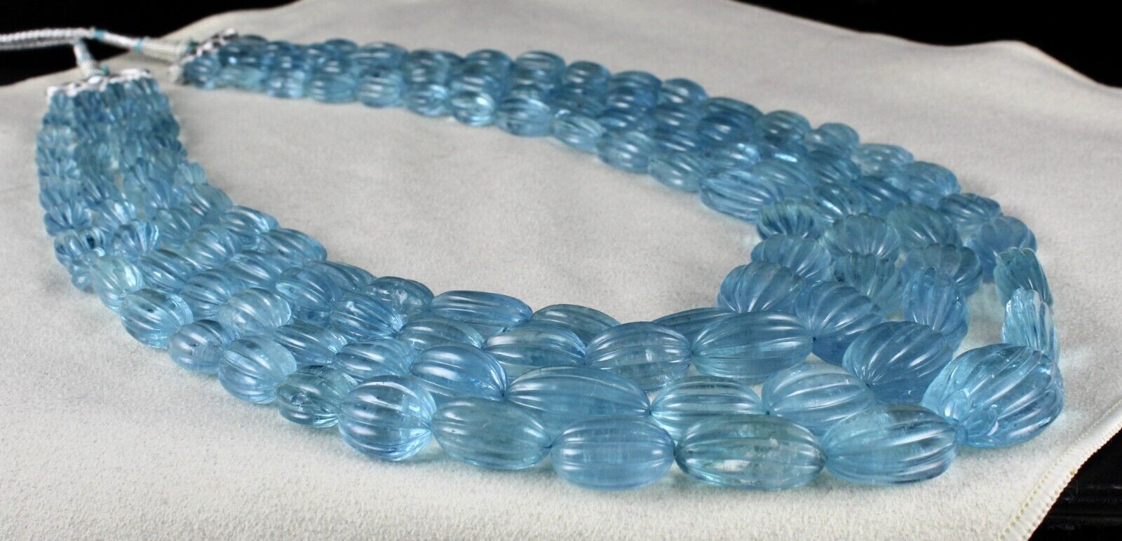 NATURAL BLUE AQUAMARINE BEADS CARVED CABOCHON 4L 1310 CARATS GEMSTONE NECKLACE