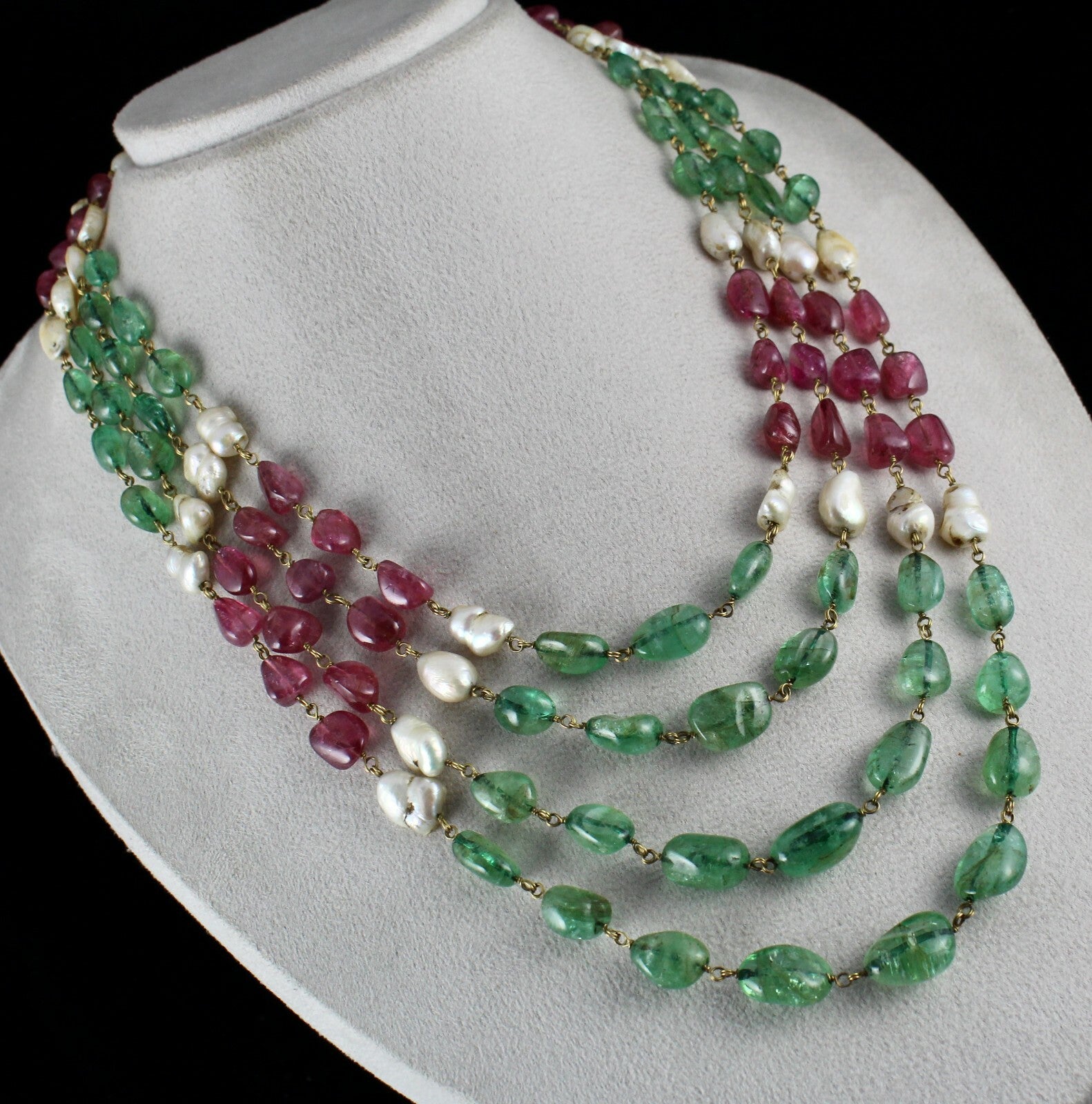 Certified Natural Colombian Emerald 10ct Tourmaline Pearl Gold Necklace