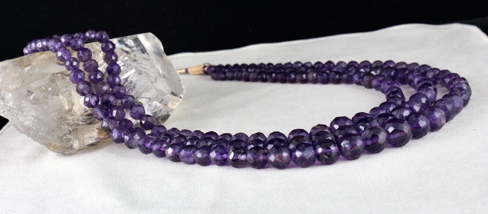 Natural Amethyst Round Faceted Beaded Necklace 3 Line 839 Carats Finest Gemstone