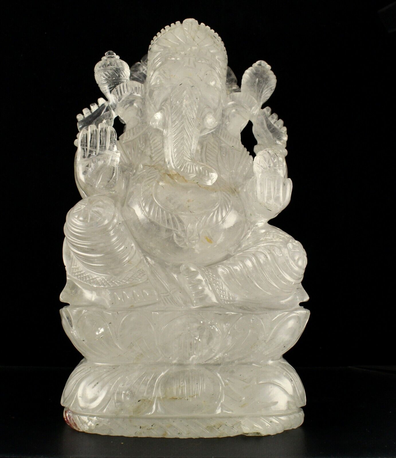 NATURAL ROCK CRYSTAL QUARTZ 49865 CTS 12"INCH LORD GANESHA STATUE HOME DECOR