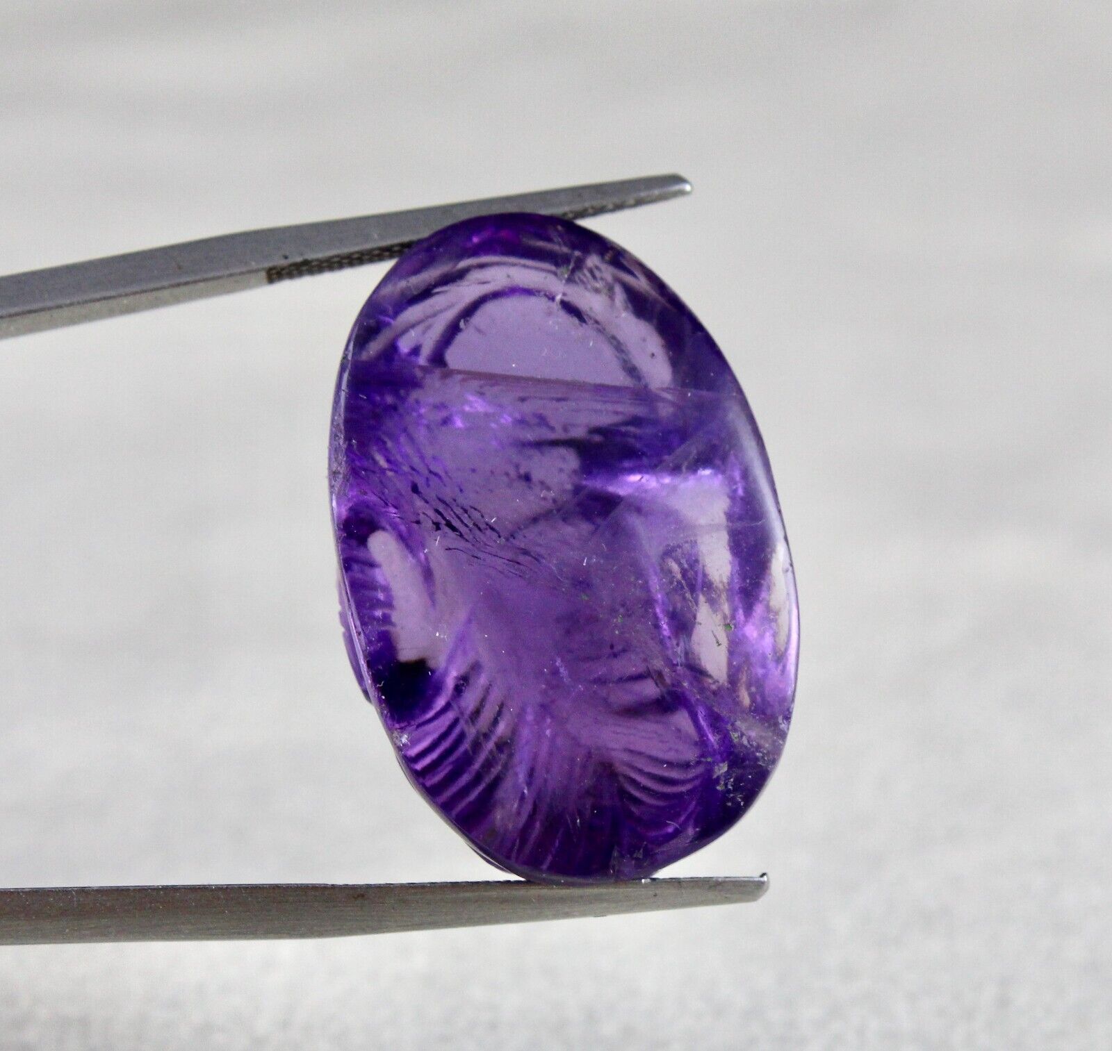 Natural Amethyst Engraved Face Cab 28x18mm 42.11 Ct Gemstone Pendant Designing