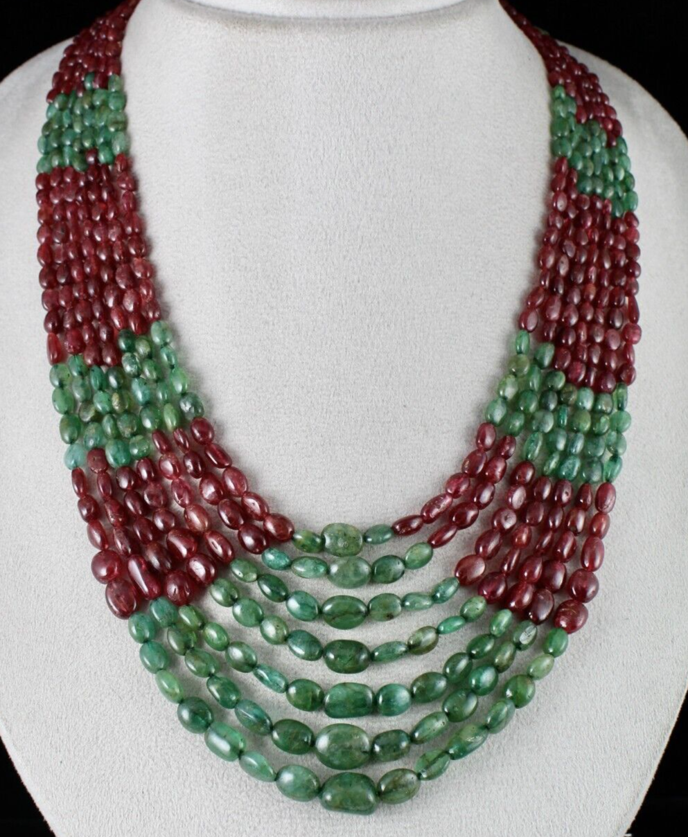 Certified Vintage Natural Spinel 724 Ct Emerald Beads Cabochon Necklace