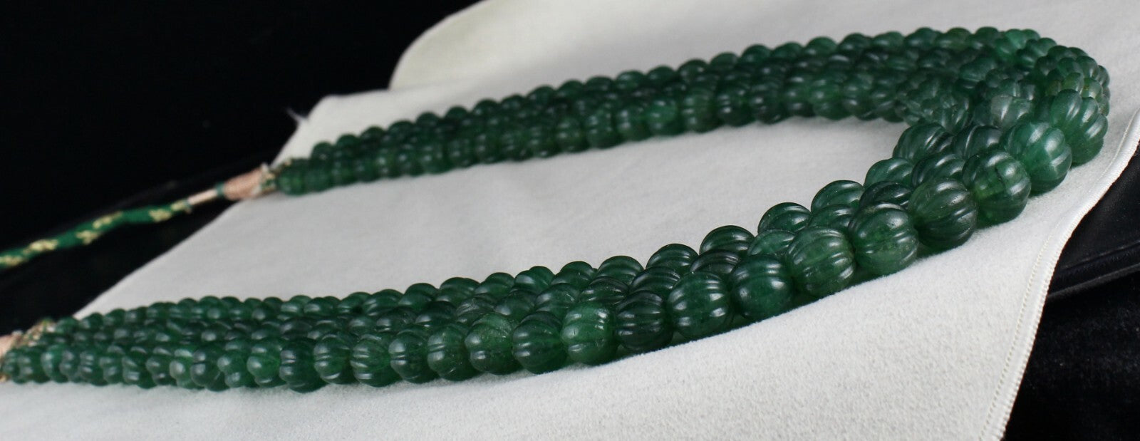 Emerald Green Quartz Melon Beaded Necklace 1486 Ct Carved Gemstone