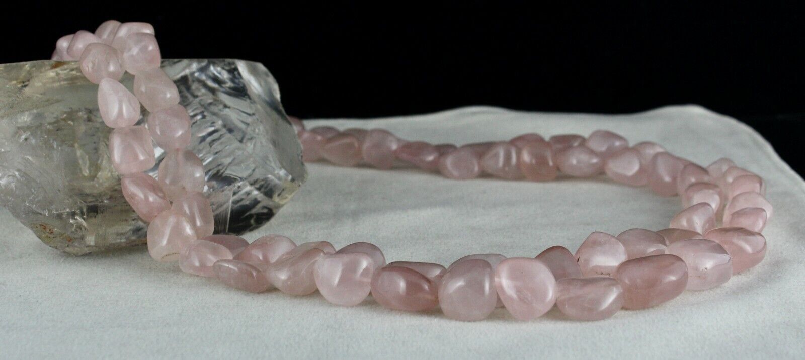 Natural Rose Quartz Beaded Necklace 2 Line 1109 Carats Nuggets Gemstone Strings