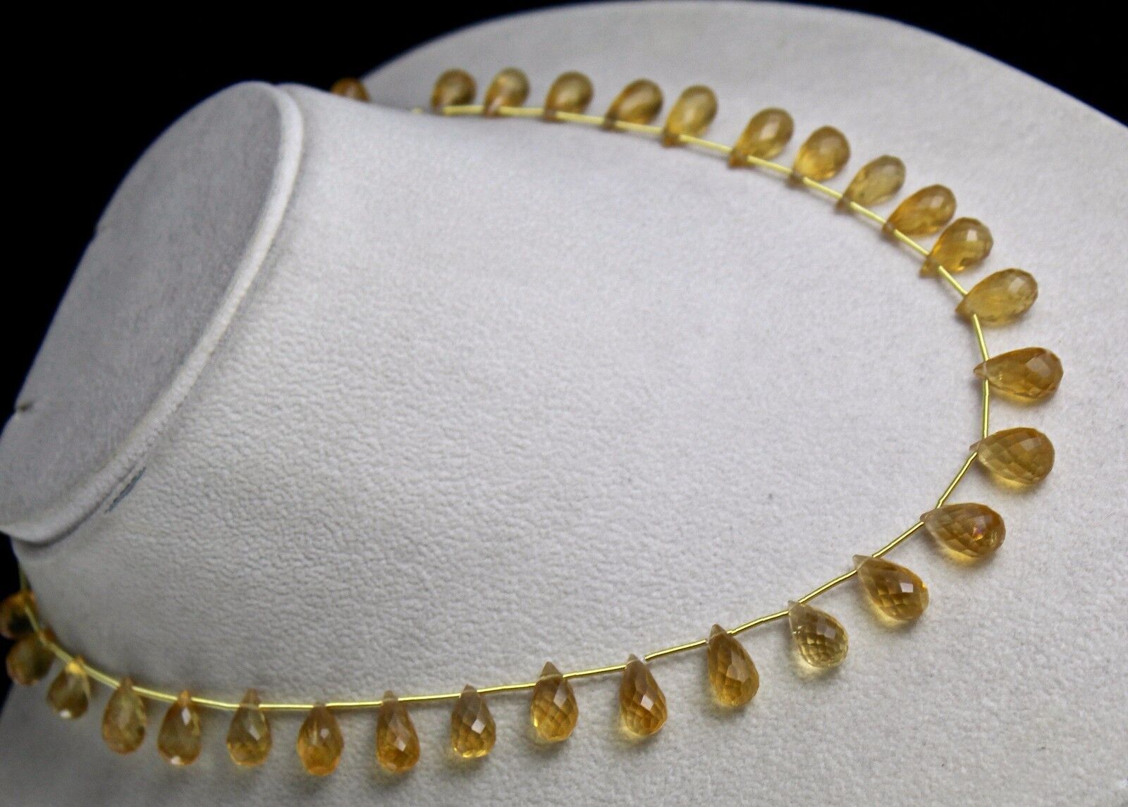 Natural Yellow Citrine Beads Faceted Teardrops 140 Ct Gemstone Silver Necklace