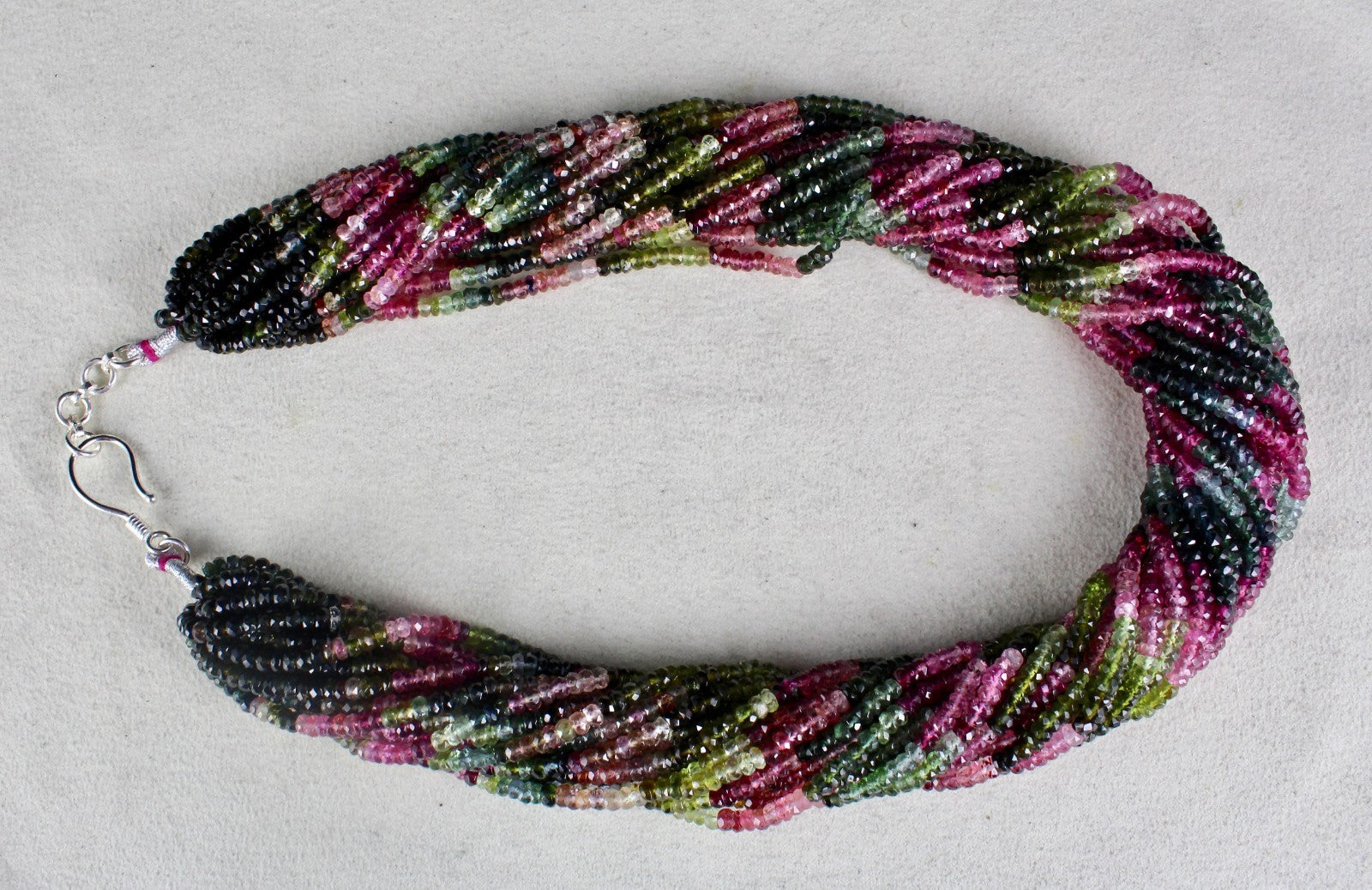 Certified Natural Multi Tourmaline 1025ct Beads Round Sterling Silver Necklace