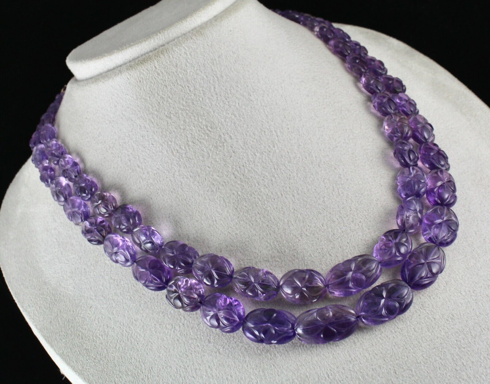 ANTIQUE NATURAL AMETHYST CARVED BEADS 2 L 553 CTS GEMSTONE IMPORTANT NECKLACE