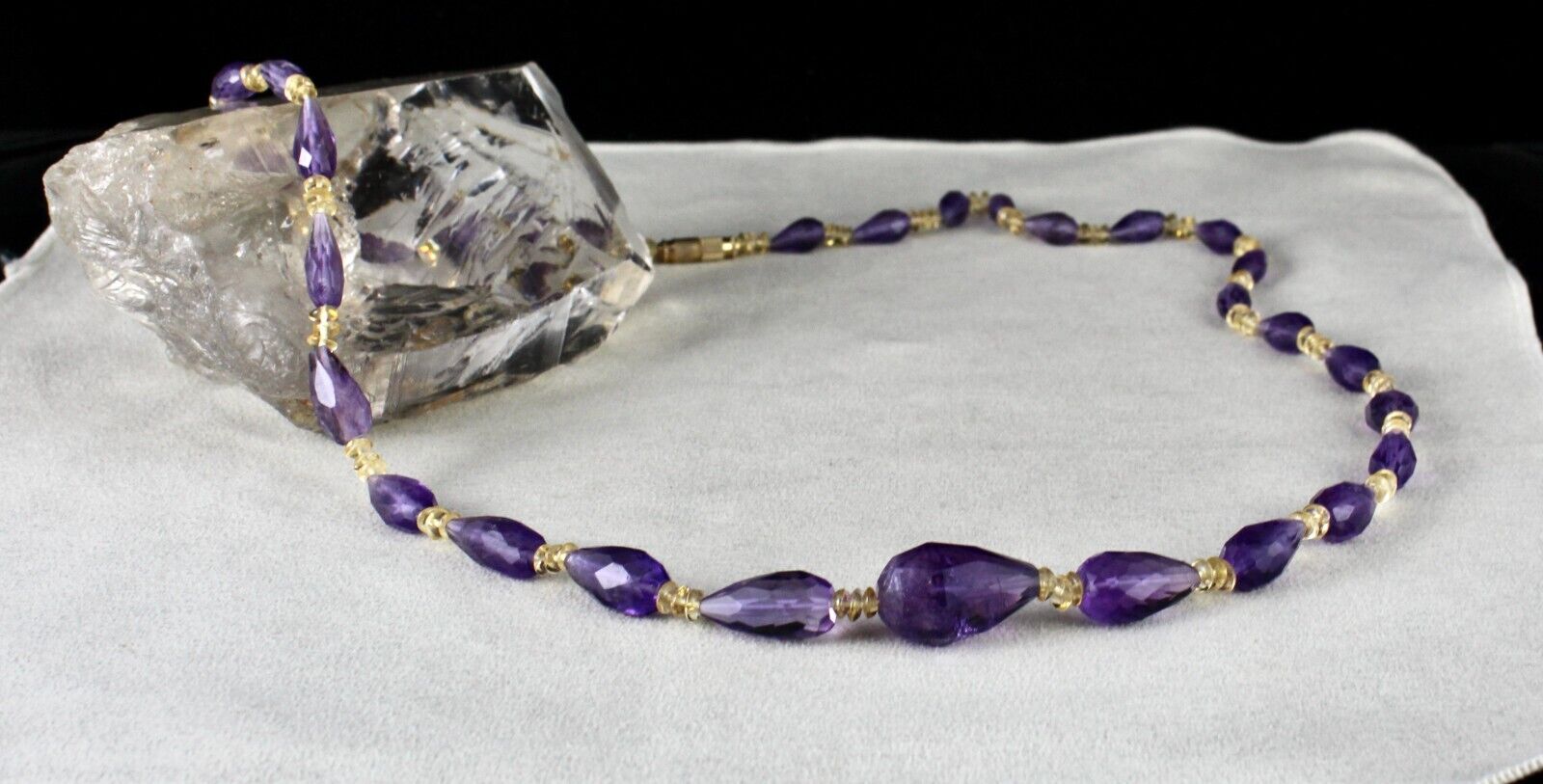 NATURAL CITRINE AMETHYST BEADS FACETED PEAR 232 CARATS GEMSTONE FASHION NECKLACE