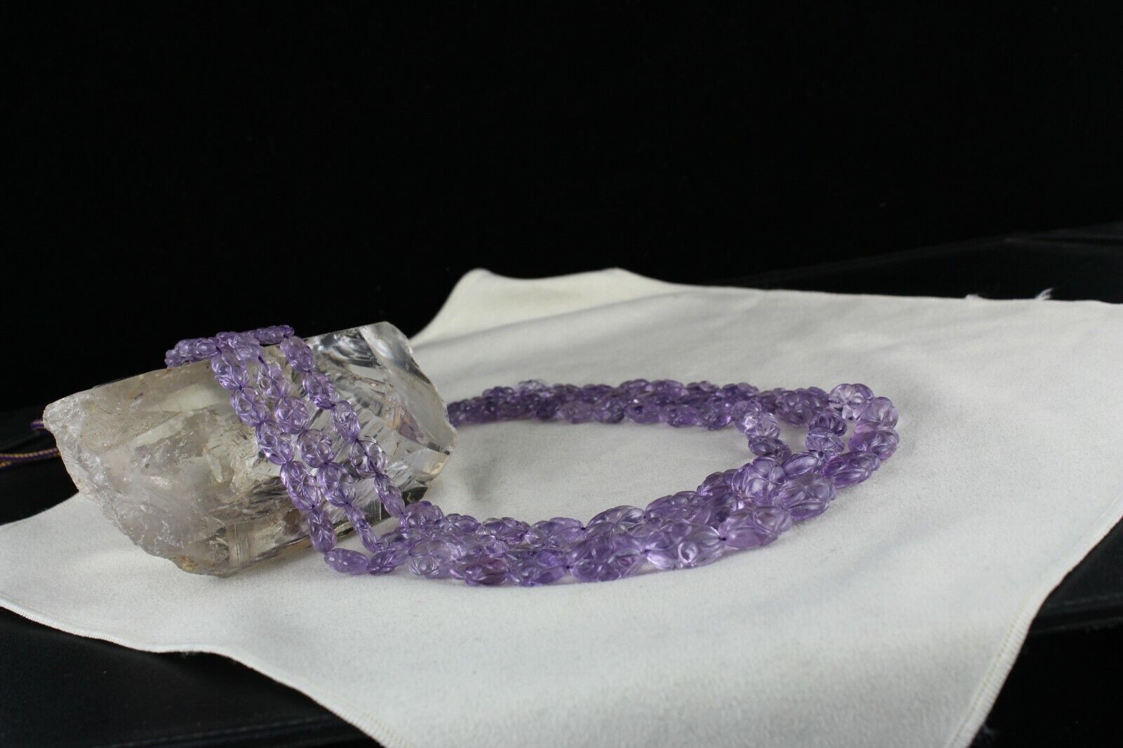 Natural Amethyst Beads Engraved 3 L 529 Ct Purple Gemstone Vintage Necklace