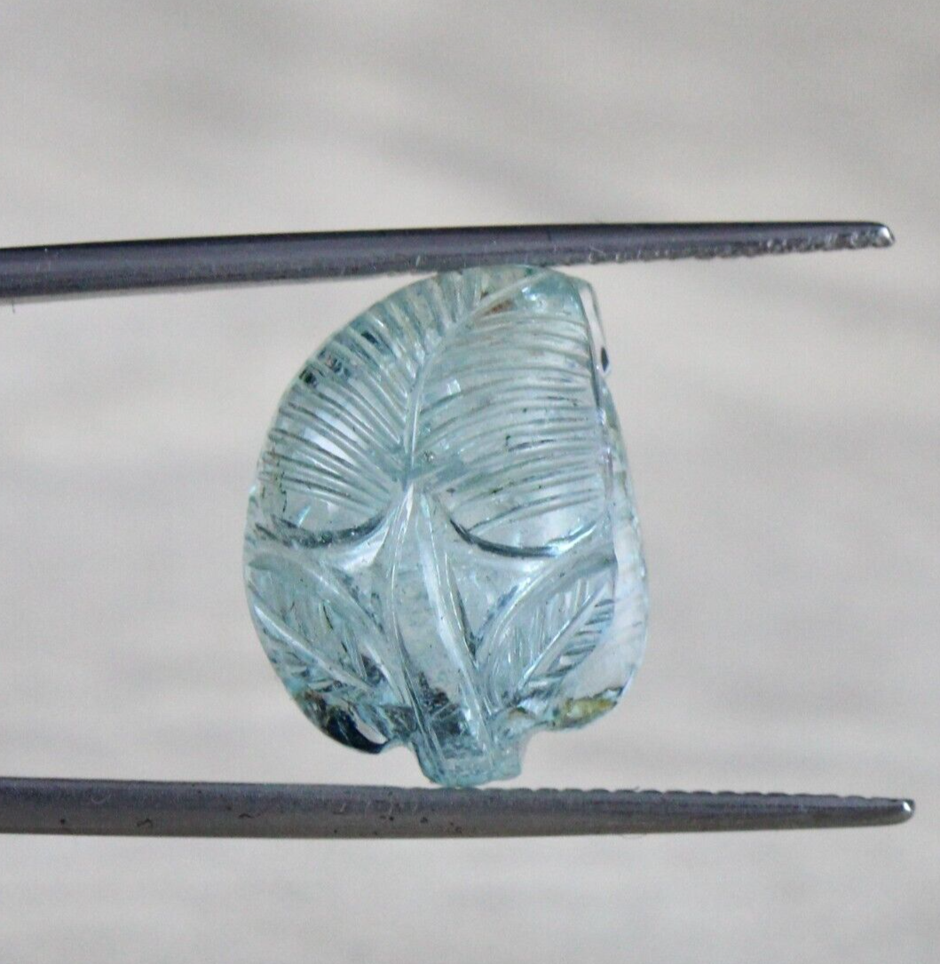 CLASSIC NATURAL BLUE AQUAMARINE CARVED LEAF 12.15 CARATS GEMSTONE PENDANT RING