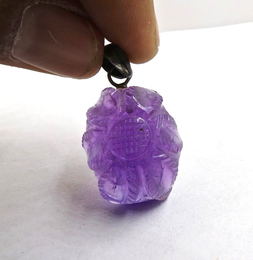 Sterling Silver Natural Amethyst 40ct Carved Oval Pendant Gemstone With Hook