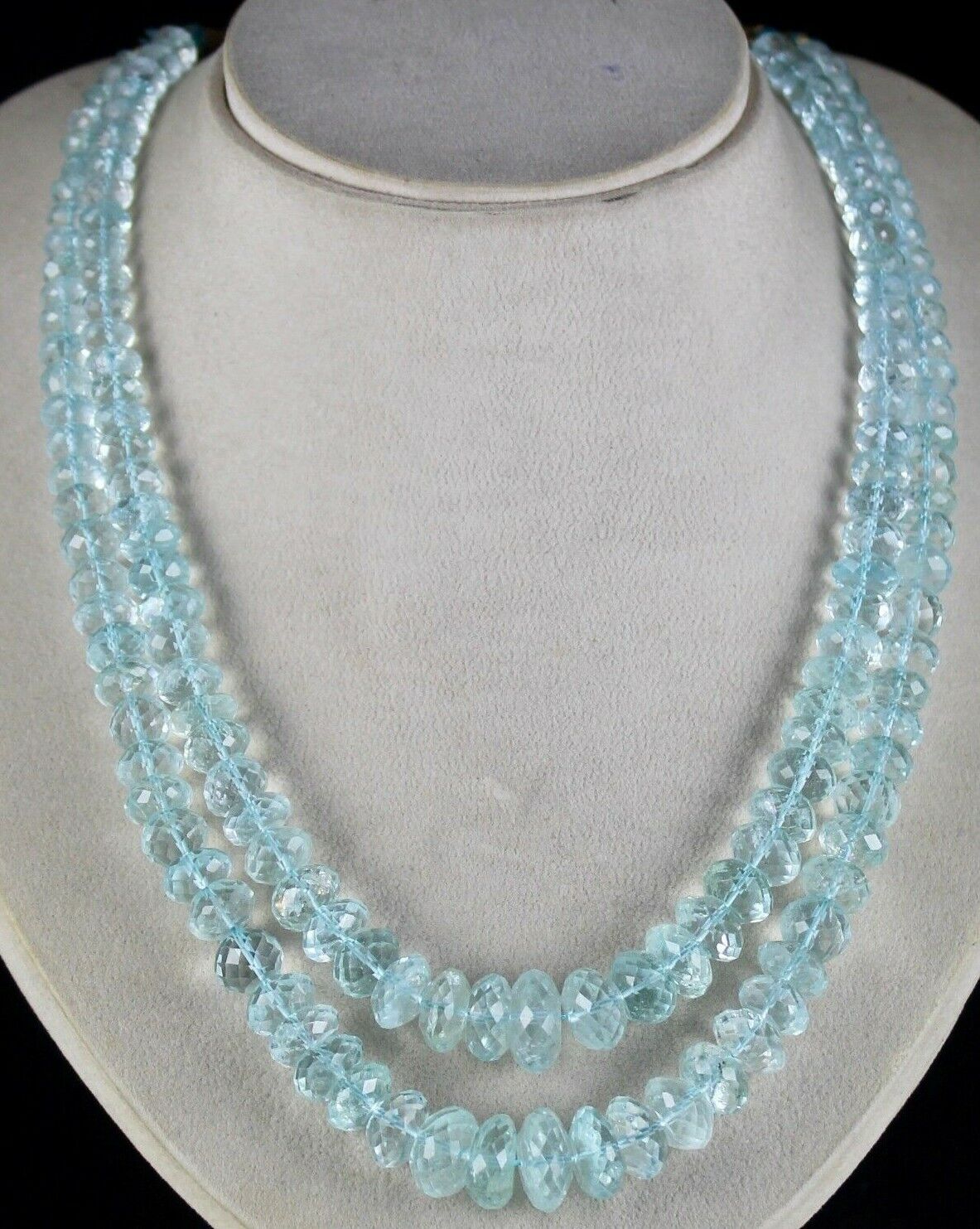 RARE NATURAL BLUE AQUAMARINE BEADS FACETED ROUND 2 L 744 CTS GEMSTONE NECKLACE