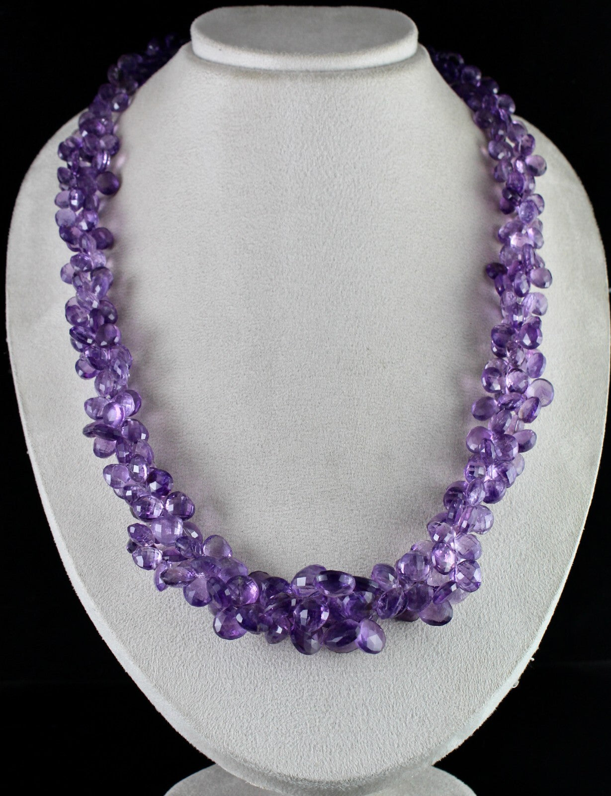 Certified Natural Amethyst Teardrop Necklace 1091 Ct Sterling Silver 26 In Beads