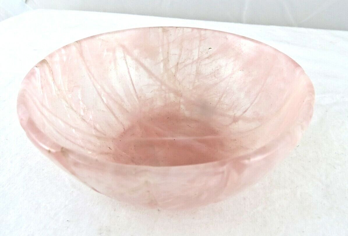 4.25 INCH BIG NATURAL ROSE QUARTZ CARVED BOWL 760 CARATS GEMSTONE FOR HOME DECOR