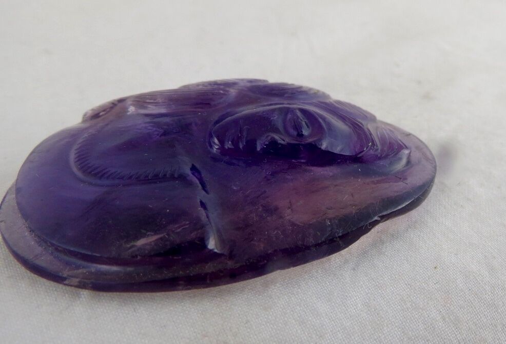 NATURAL BRAZILIAN AMETHYST CARVED 97.50 CARATS 46 MM BIG GEMSTONE FOR PENDANT