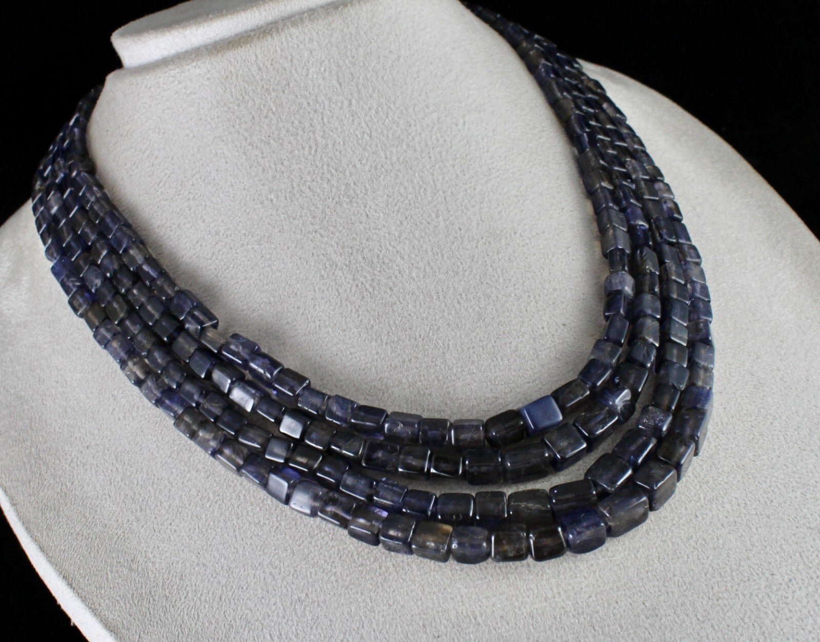 Blue Natural Iolite Square Beads Necklace Antique Gemstone Fashion, 602 Ct, 4 L