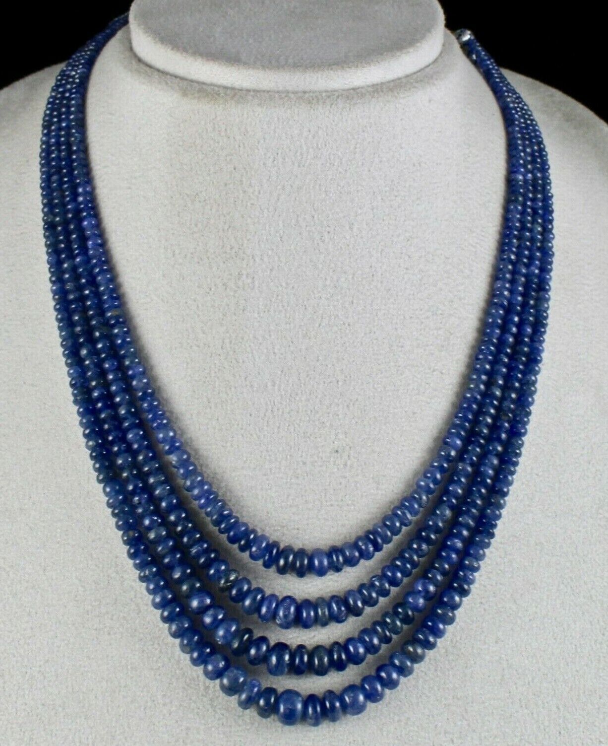 OLD BURMA NATURAL BLUE SAPPHIRE BEADS ROUND 4 LINE 477 CARATS GEMSTONE NECKLACE