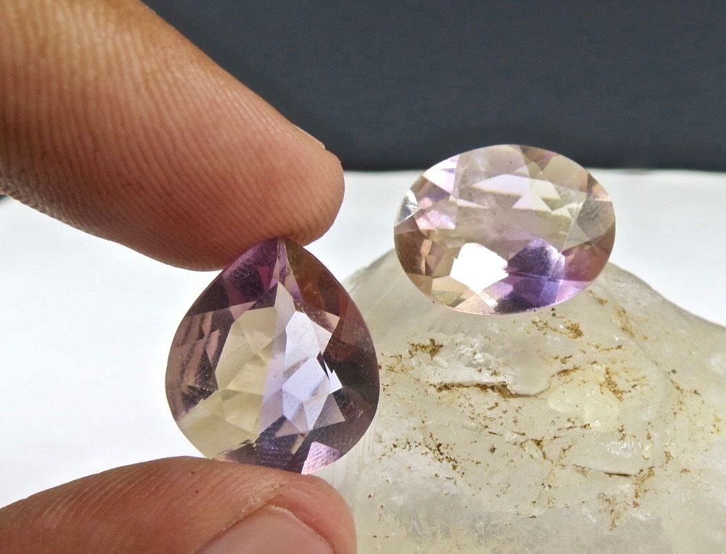 NATURAL AMETRINE CUT OVAL & PEAR 2 PCS 24.30 CARATS GEMSTONES FOR RING & PENDANT