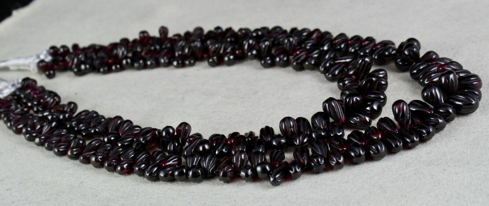 NATURAL RED GARNET BEADS CARVED TEAR DROPS 2 LINE 664 CARATS GEMSTONE NECKLACE 