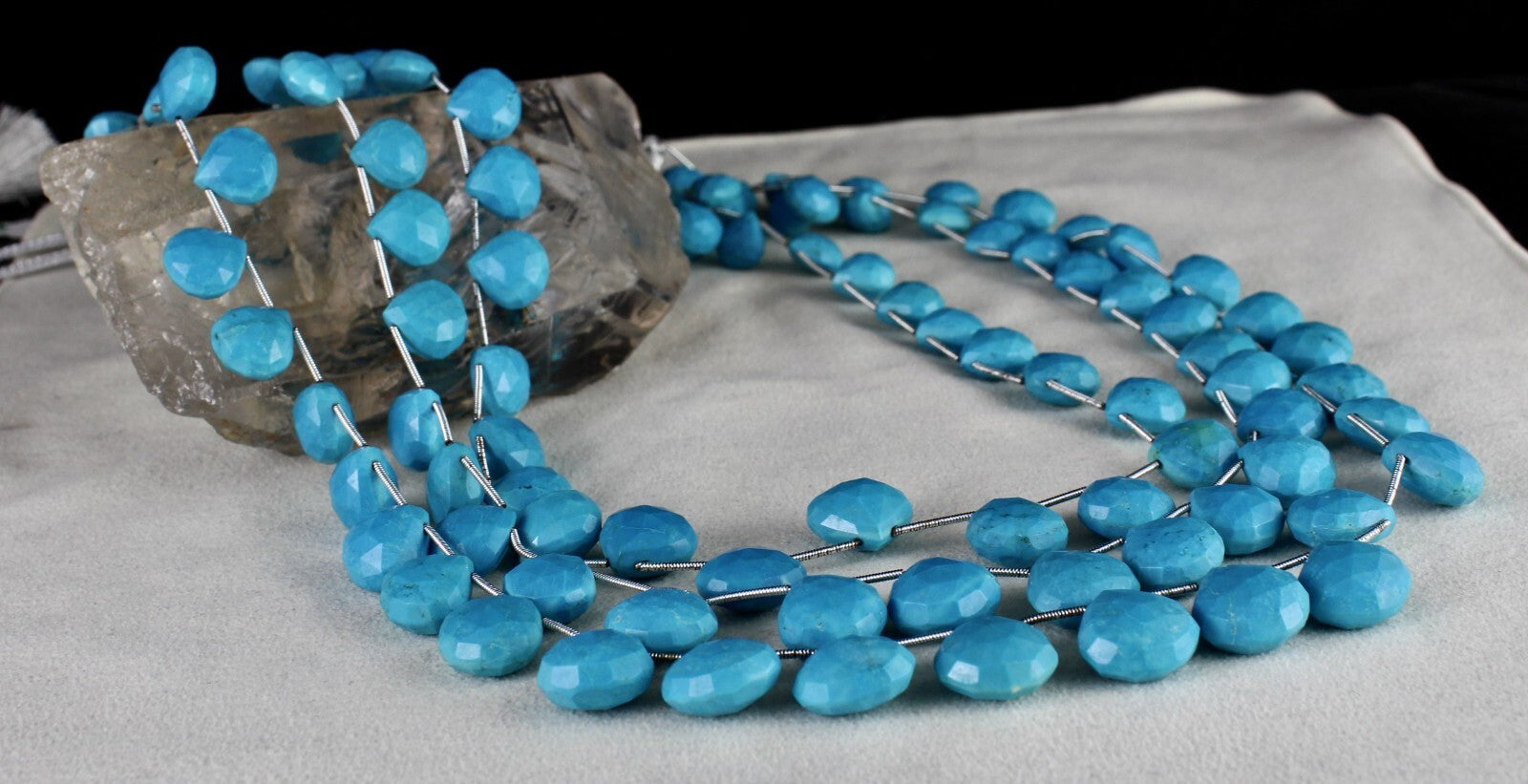 Certified 916 Ct Blue Magnesite Turquoise Beaded Necklace In Sterling Silver