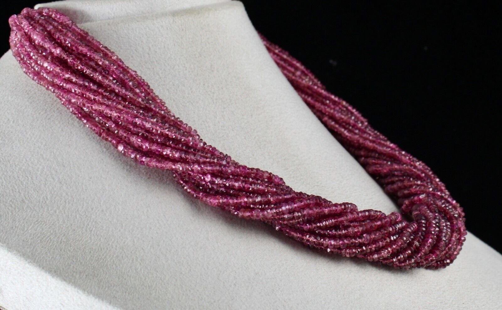 Natural Pink Tourmaline Beaded Necklace 868 Carats Faceted Gemstone Silver Clasp