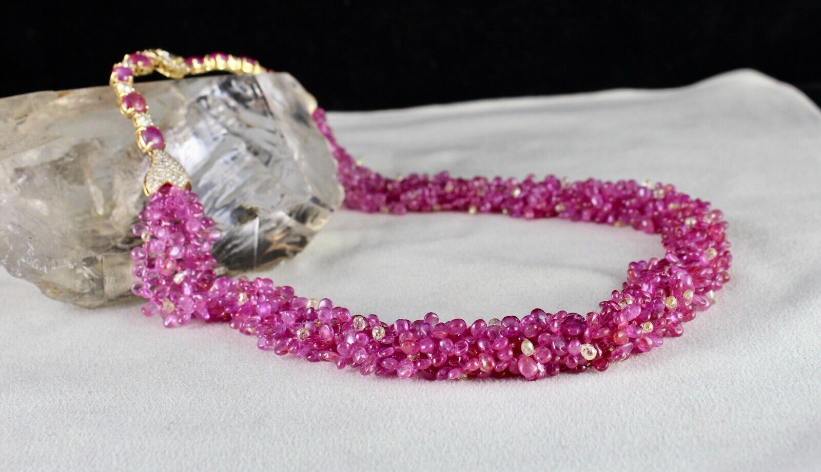 RARE NATURAL BURMESE RUBY DIAMOND BRIOLETTE CABOCHON 18K GOLD IMPORTANT NECKLACE