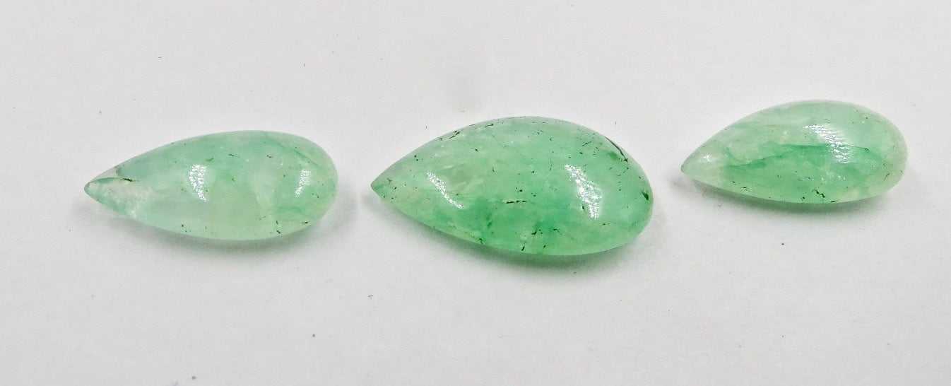 Emerald Quartz Cabochon Pear 3pcs 50ct Gemstone For Design