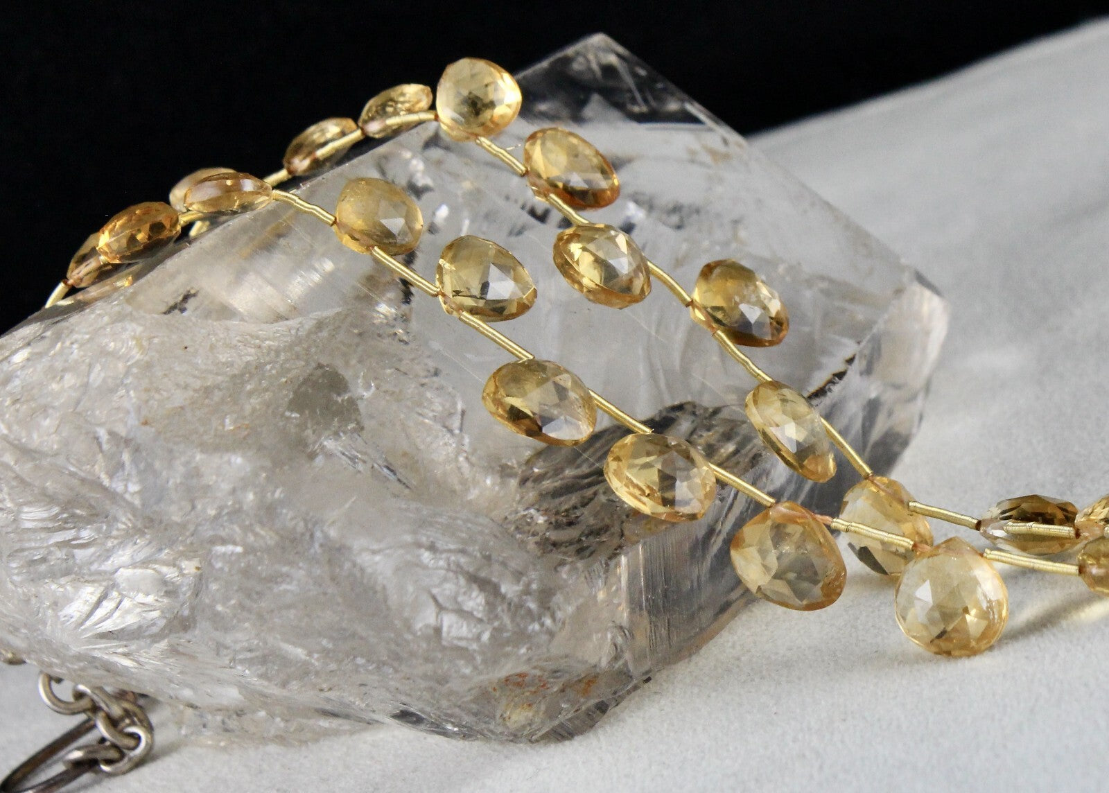 Sterling Silver Citrine Heart Teardrop 122 Ct Gemstone Beaded Necklace For Women