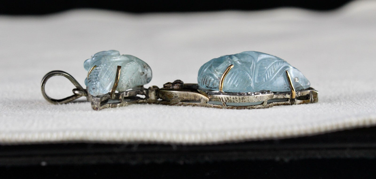 Natural Blue Aquamarine 10ct Carved Natural Diamond 18k Gold 925 Silver Pendant