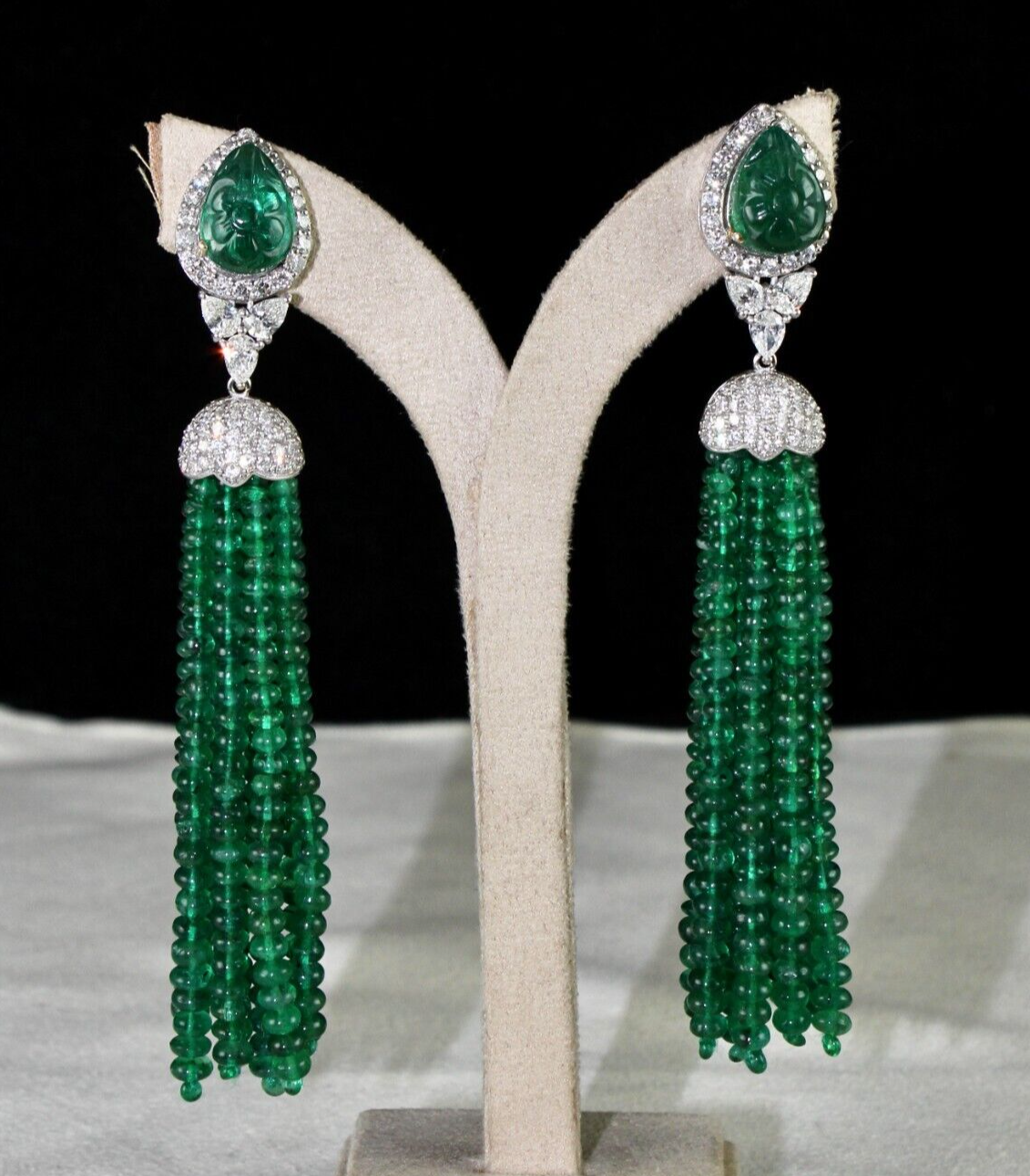 Certified Natural Zambia Emerald 198ct Natural Diamond 18k Gold Tassel Earrings