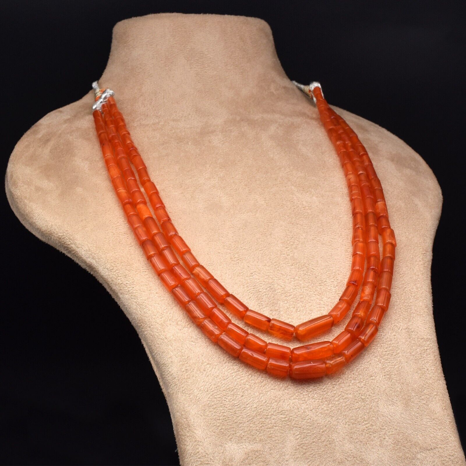 Natural Orange Carnelian Beads Fancy Tube 3 L 370 Ct Gemstone Fashion Necklace