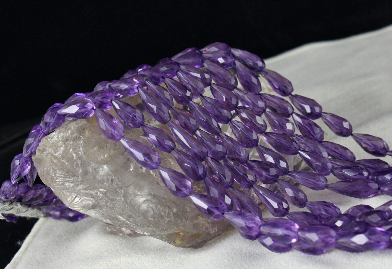 Certified Natural Purple Amethyst 660ct Tear Drop Beads Finest Necklace