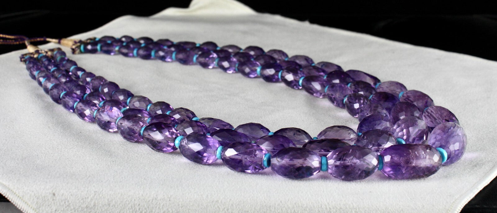 Certified Natural Amethyst Faceted Nugget Necklace Turquoise Beads 1448 Ct Gems
