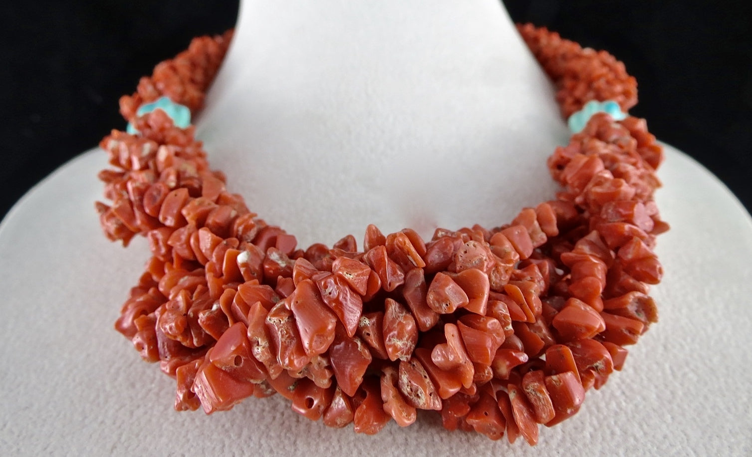 Designer Natural Coral Turquoise 600ct Gemstone Sterling Silver Necklace