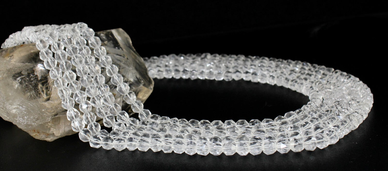 Natural Rock Crystal Quartz Faceted Round Beads Necklace 5l 932 Ct Gemstone Fine