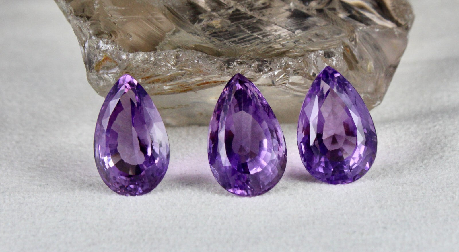 Natural Amethyst Pear Cut Gems 3 Pc 51.18 Ct For Earring Pendant Designing
