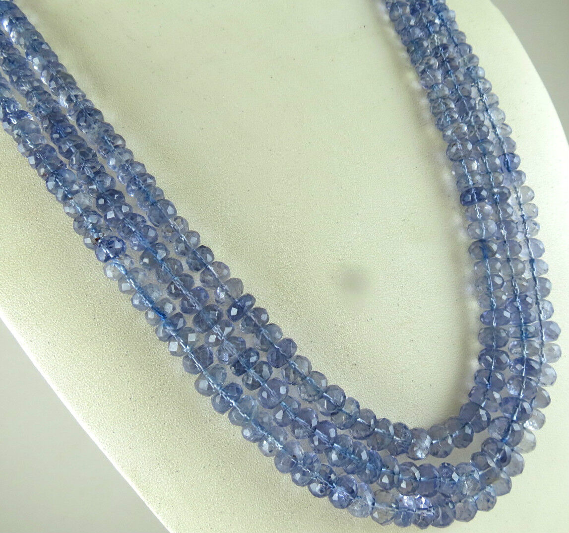 NATURAL BLUE IOLITE BEADS FACETED ROUND 568 CARATS GEMSTONE LADIES NECKLACE 