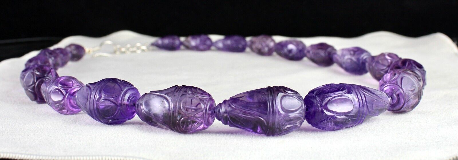 Vintage Natural Amethyst Beads Engraved Drop 965 Ct Purple Stone Silver Necklace