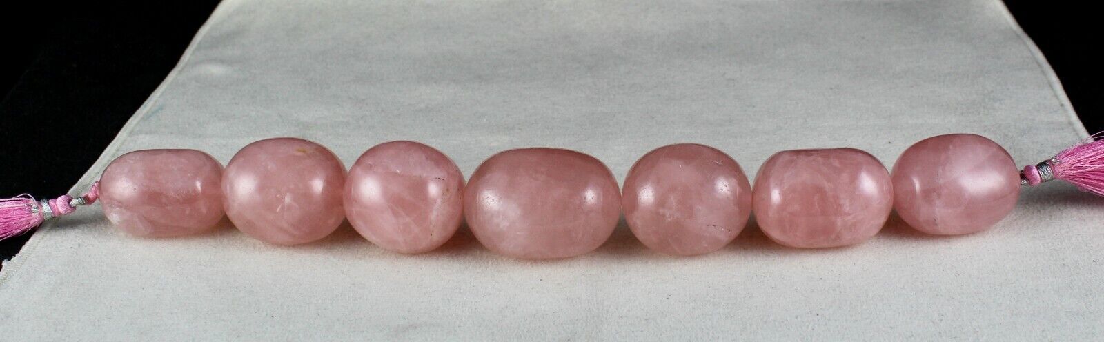 PINK NATURAL ROSE QUARTZ LONG OVAL BEADS 7 PCS 1369 CTS GEMSTONE FOR DESIGNING