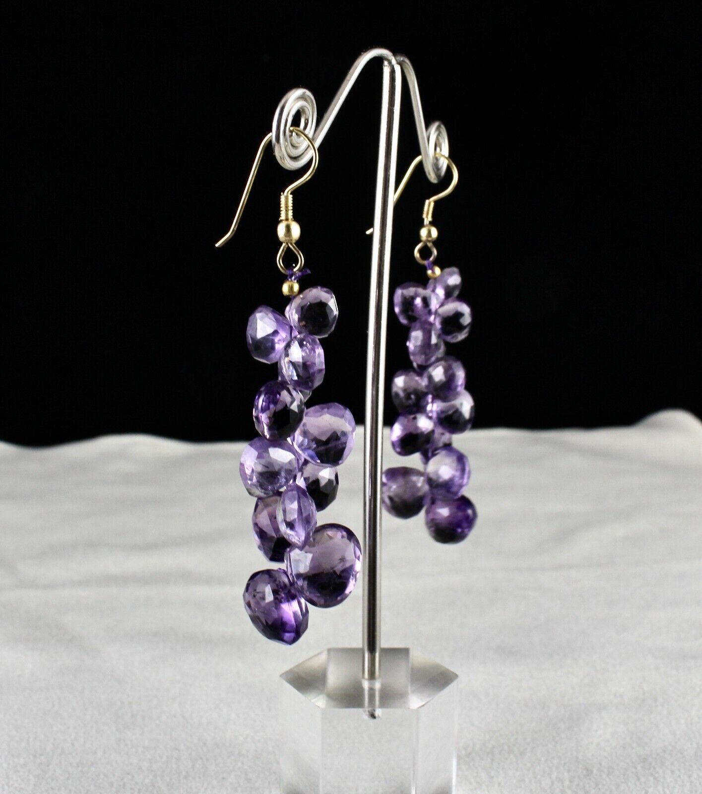 NATURAL AMETHYST BEADS TEAR DROPS 80 CARATS GEMSTONE METAL FASHION EARRING