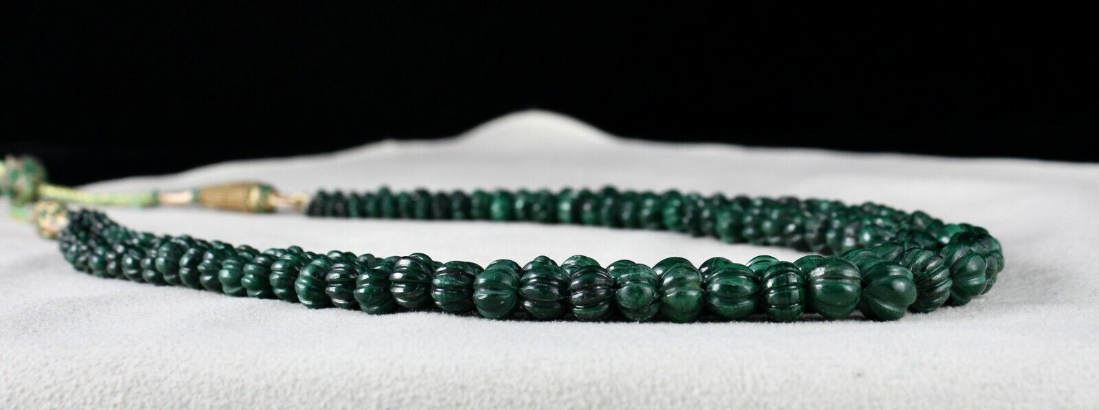 HEIRLOOM OLD NATURAL MALACHITE BEADS CARVED ROUND 356 CARATS GEMSTONE NECKLACE