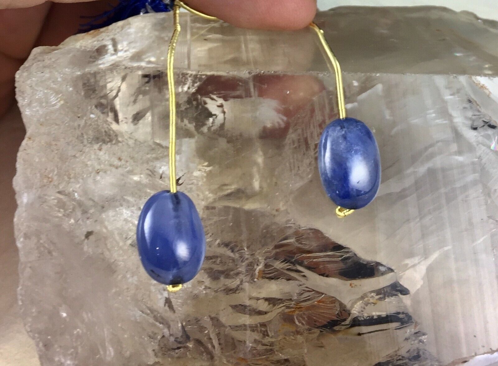 NATURAL BLUE SAPPHIRE BEADS CABOCHON 2 PCS 22.10 CARATS GEMSTONE HANGING EARRING