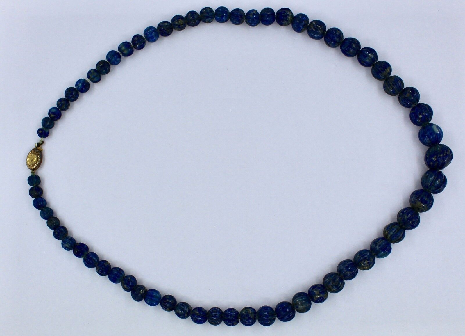 NATURAL BLUE LAPIS LAZULI BEADS CARVED ROUND 1 LINE 390 CTS GEMSTONE NECKLACE 