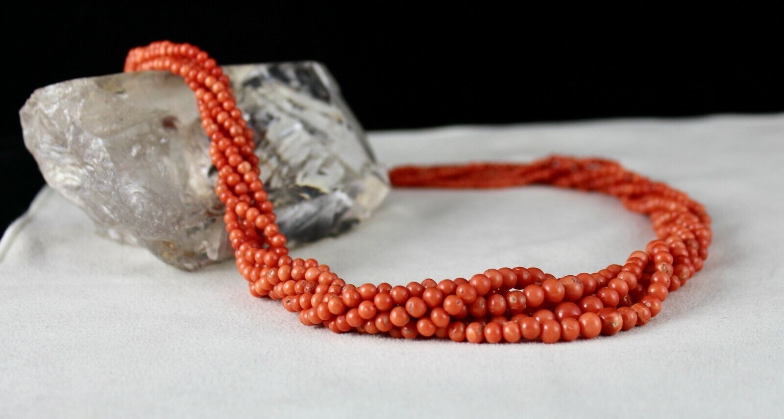 NATURAL ITALIAN CORAL BEADS 6 MM ROUND 6 LINE 360 CARAT GEMSTONE SILVER NECKLACE