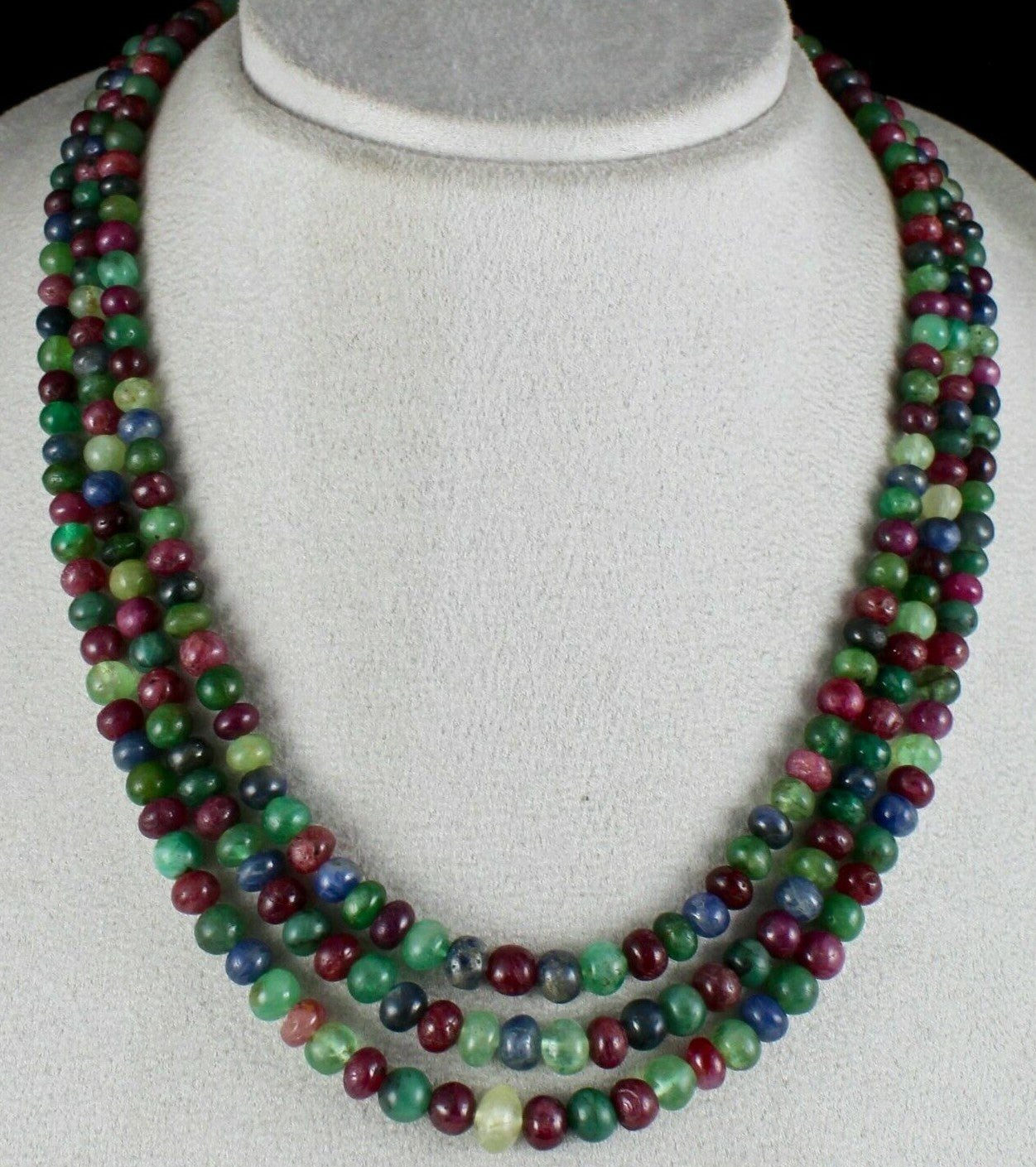 Certified Natural Emerald Ruby Sapphire Multi Bead 565ct Necklace For Women