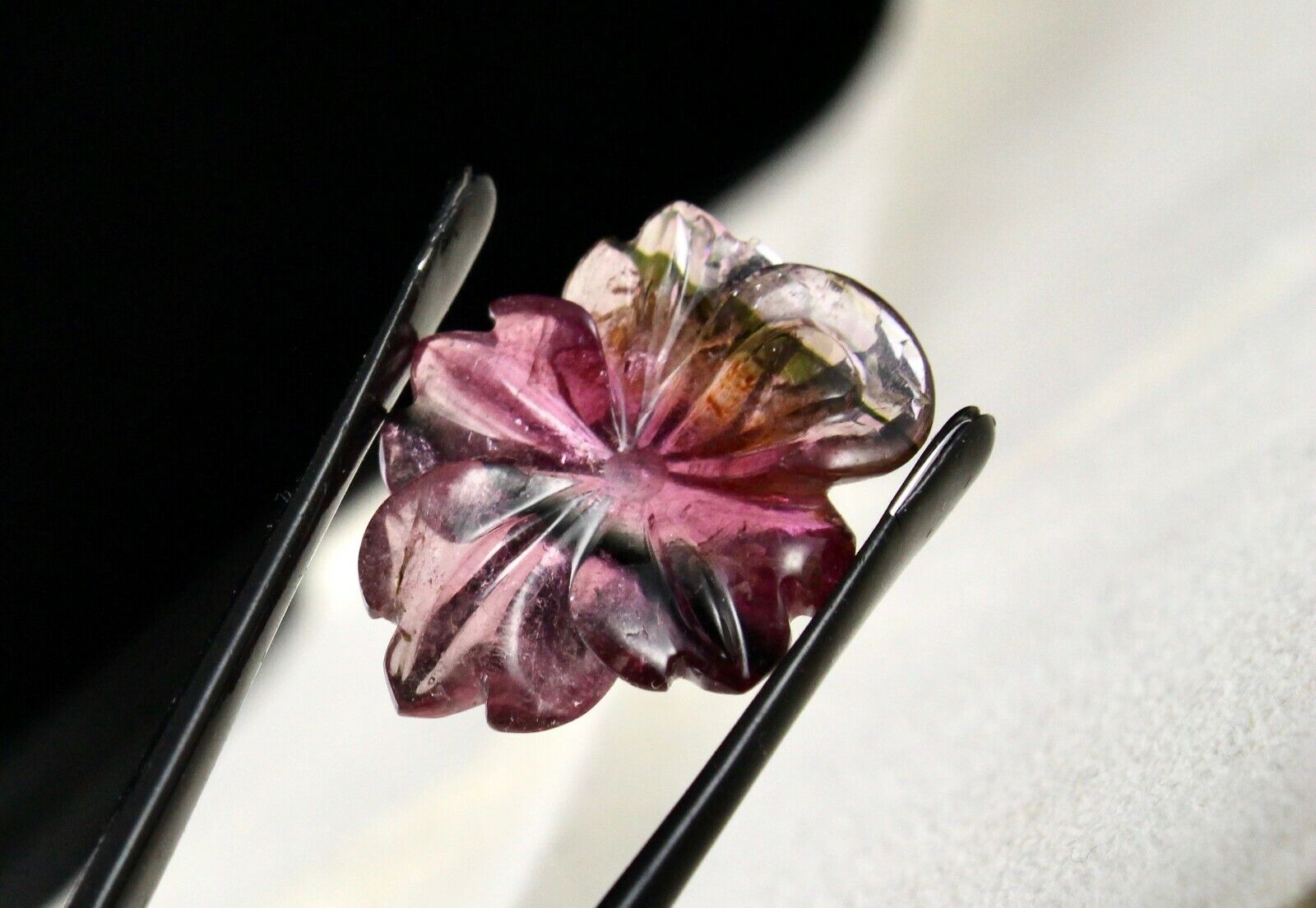 NATURAL MULTI TOURMALINE CARVED FLOWER 18.99 CTS GEMSTONE DESIGN PENDANT BROOCH