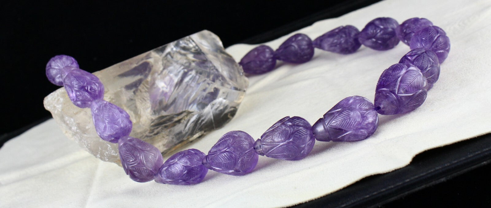 Certified Natural Amethyst Beads Necklace Carved Drop 1202 Ct Purple Gemstone