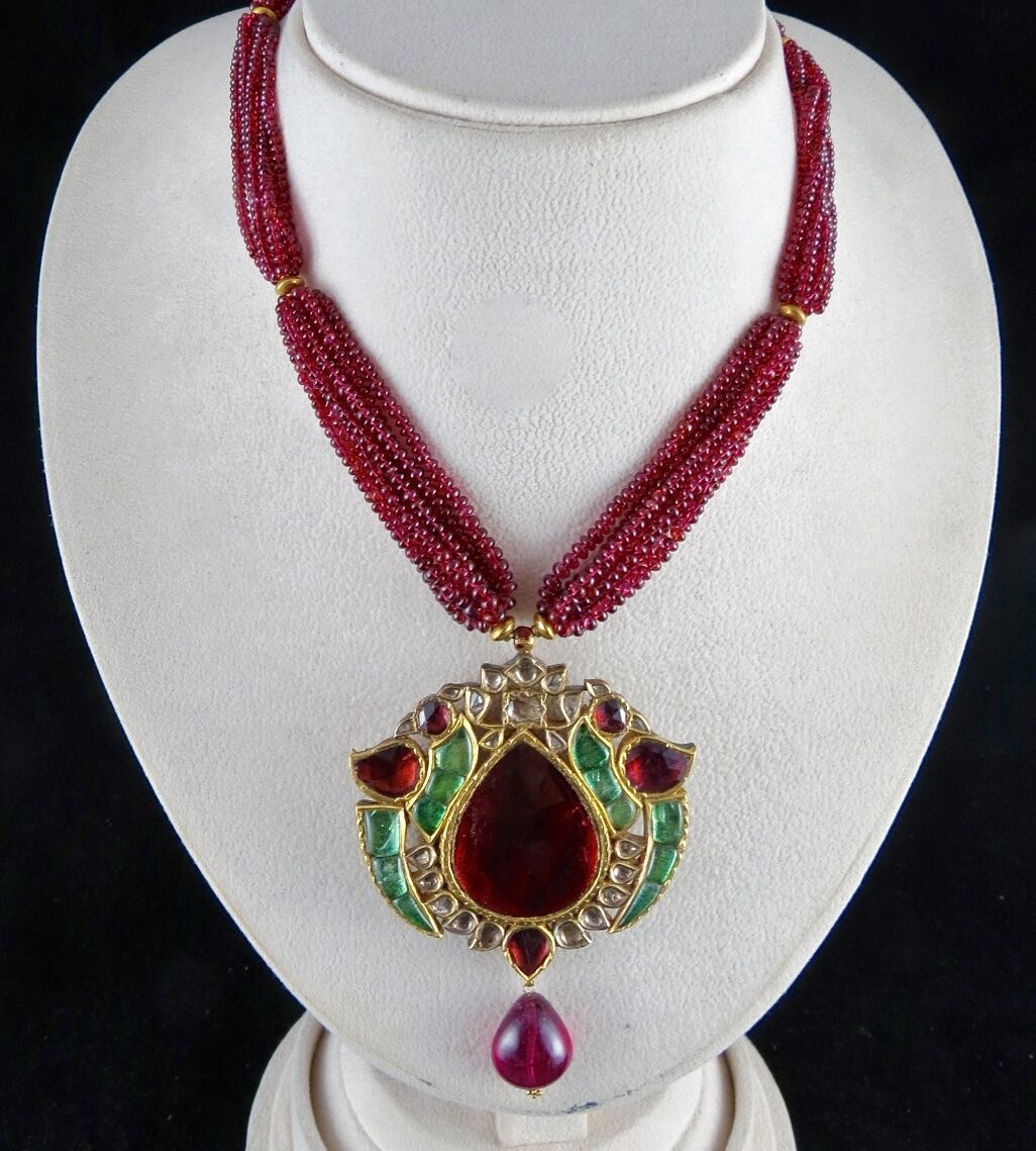 FINEST COLOUR STONE DIAMOND 22K GOLD KUNDAN MEENA JADAU SPINEL BEADS NECKLACE 