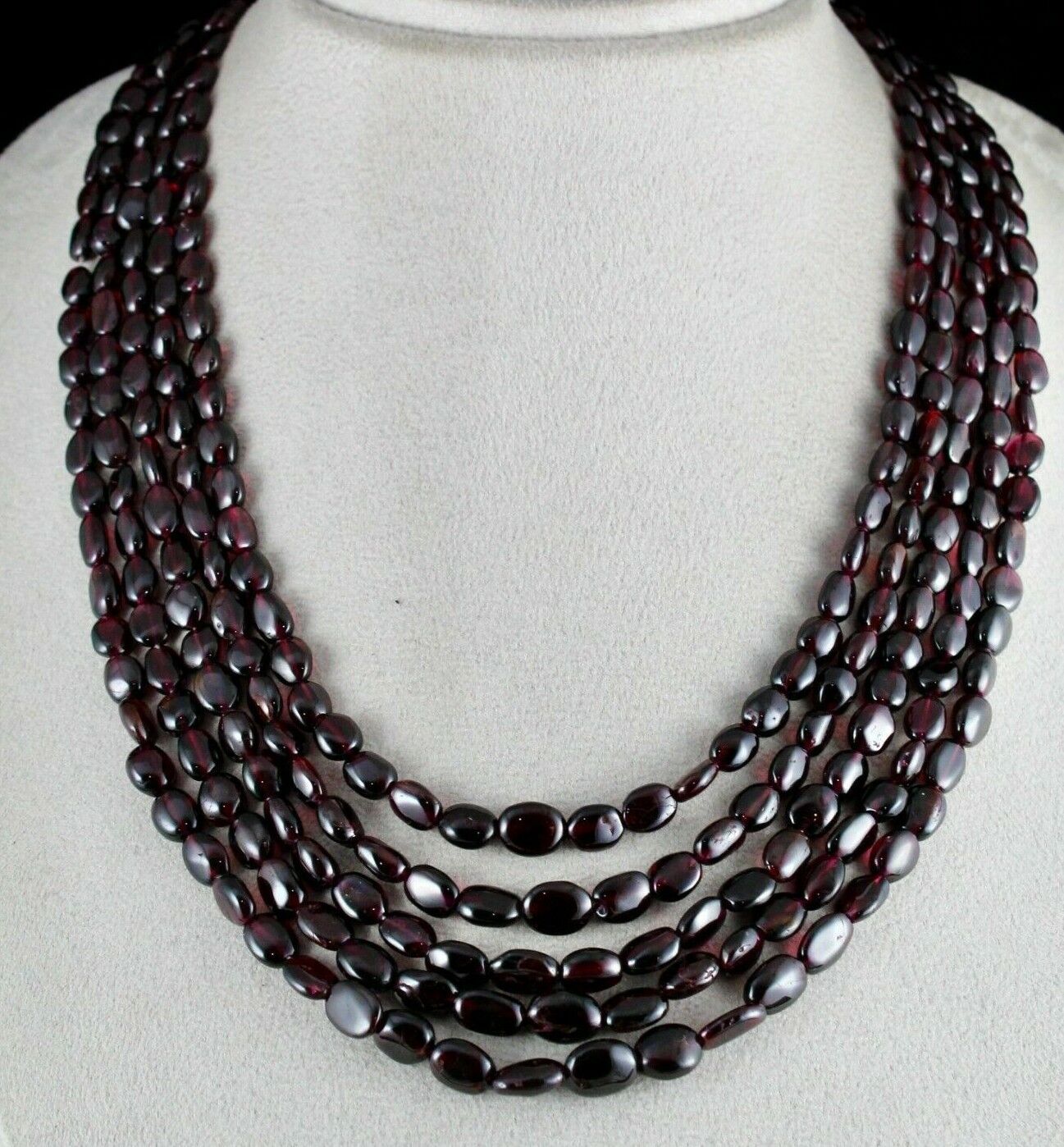 NATURAL RED GARNET BEADS LONG 5 LINE 860 CARATS GEMSTONE BEADED FASHION NECKLACE